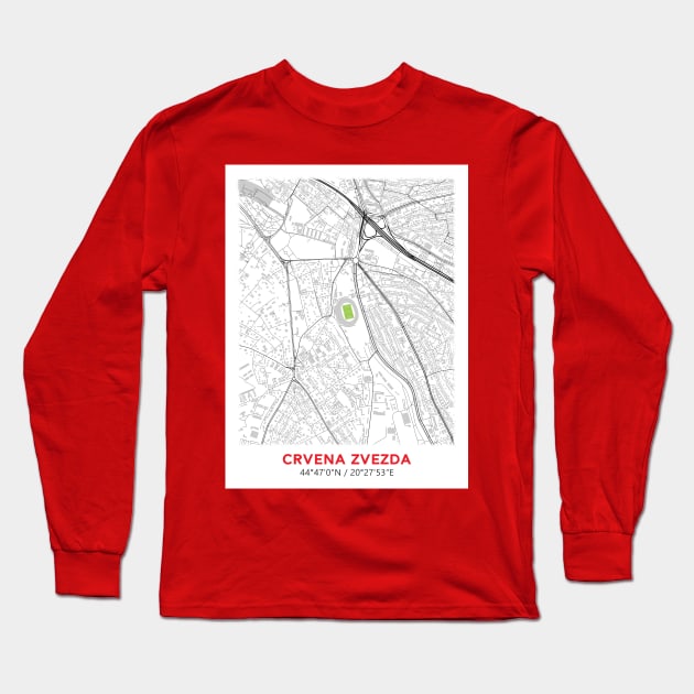 Red Star Stadium Map Design Long Sleeve T-Shirt by TopFootballStadiums